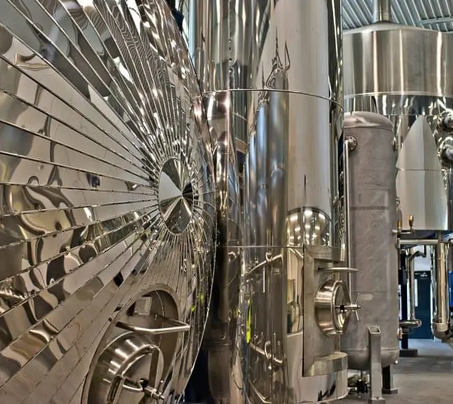 Shiny cylindrical tanks and pipework